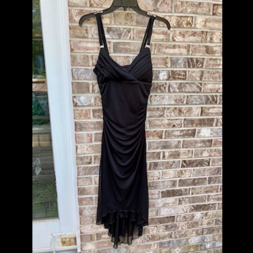 90s/Y2K Black Mesh Ruched Goth Midi Dress - Picture 9 of 9